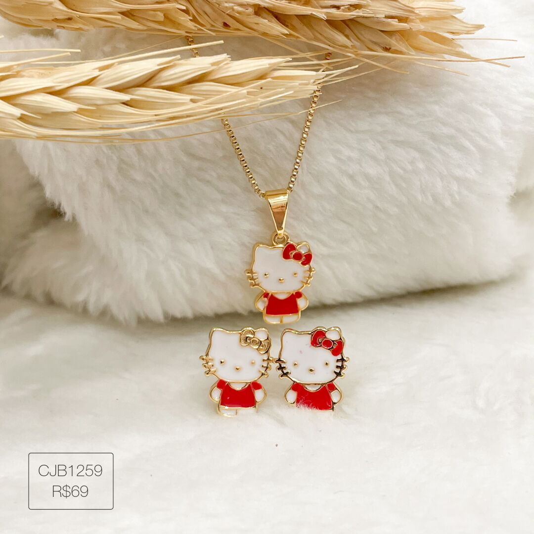 Conjunto Infantil Hello Kitty Esmaltado Dourado